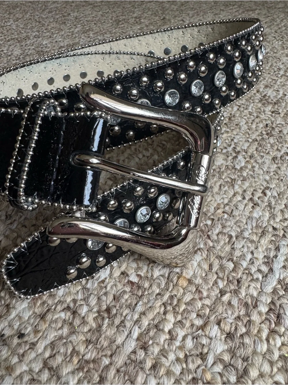 Women’s Black Studded Rhinestone Y2K Belt - Fashion Accessory L/XL